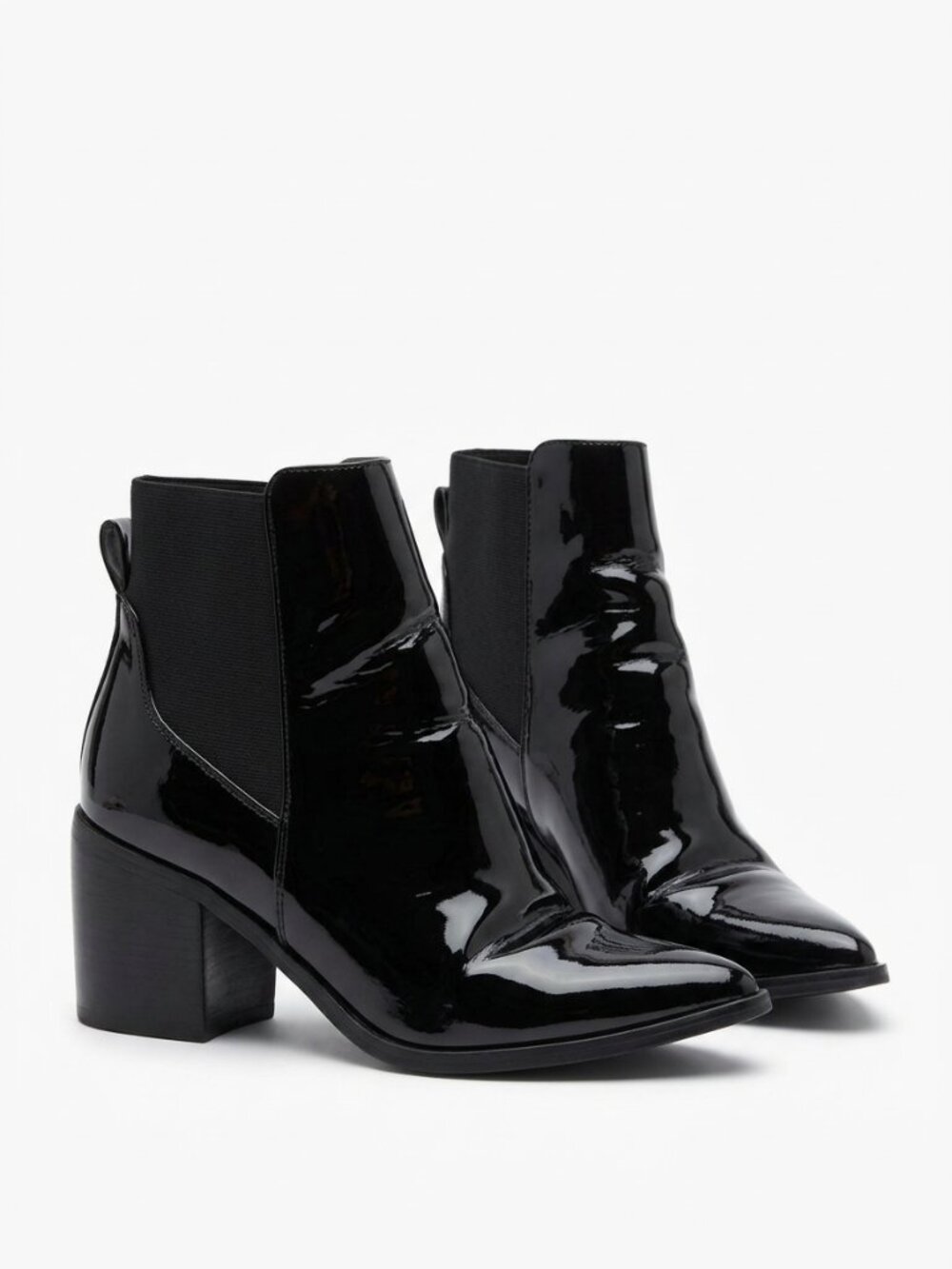 ALDO - Black Patent Leather Chelsea Ankle Boots Pointed-Toe - 7 US / 37.5 EUR